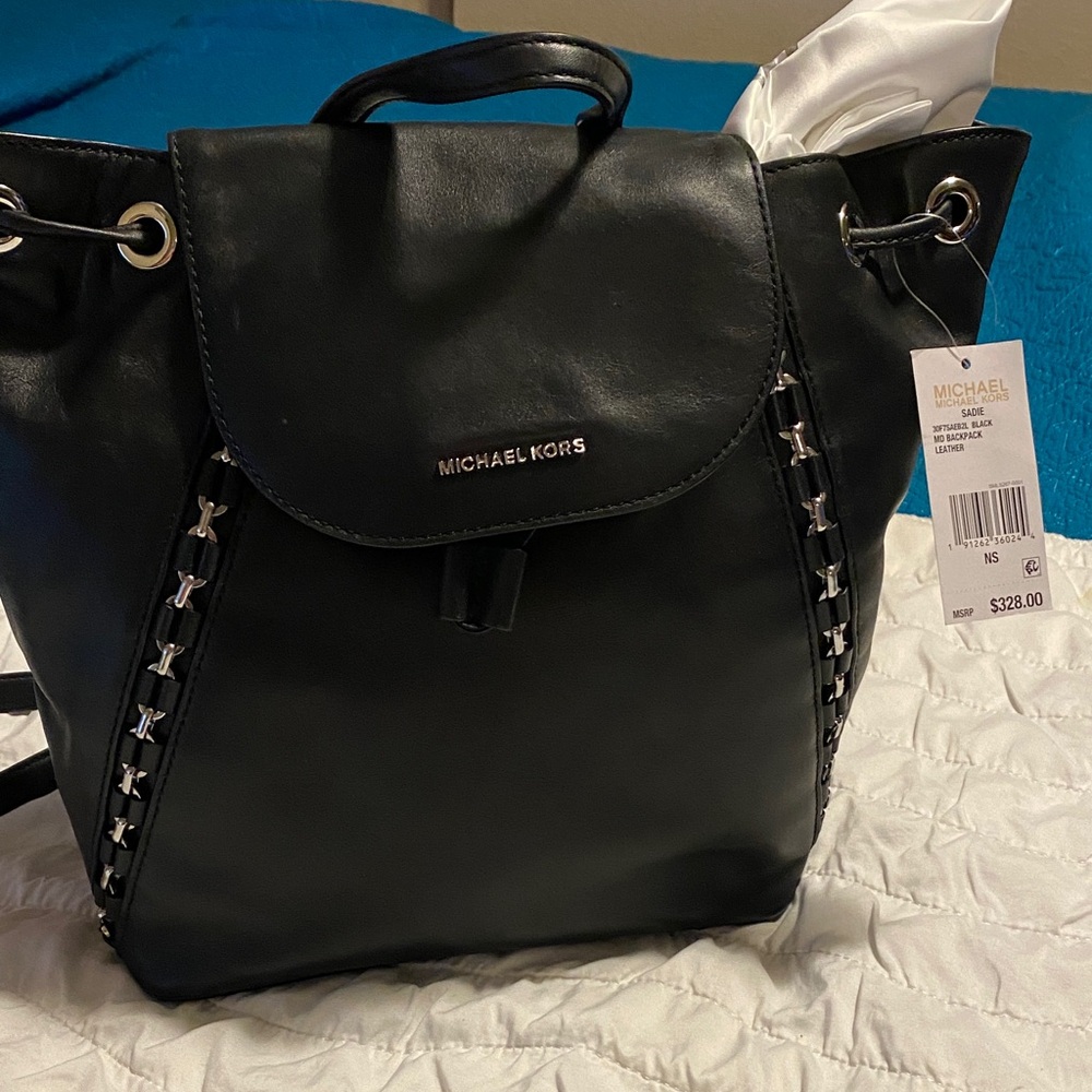 Michael Kors Black Backpack with Silver Details